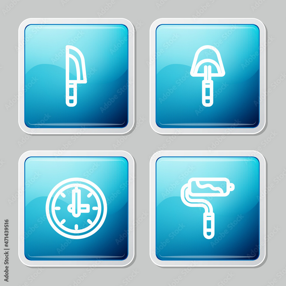Set line Knife, Spatula, Clock and Paint roller brush icon. Vector Set line Knife, Spatula, Clock and Paint roller brush icon. Vector
