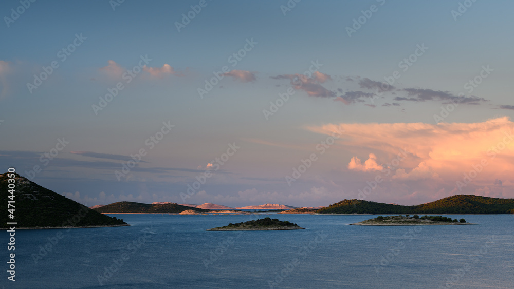 Small islands near Drage sunrise in summer