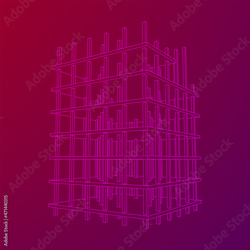 Building under construction. Build house construct in process. Wireframe low poly mesh vector illustration