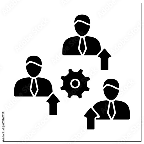 Promote employees glyph icon. Ascension of an employee to higher ranks. Increase in salary, rank, responsibilities, status.Talent management.Filled flat sign. Isolated silhouette vector illustration