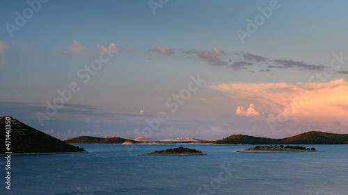 Small islands near Drage sunrise in summer