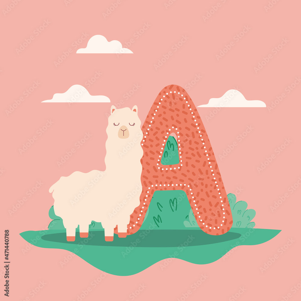 Fototapeta premium alpaca and letter A card