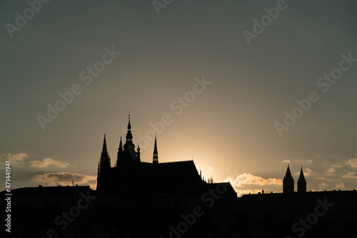 Prague night silhouette. Prague panorama during sunset