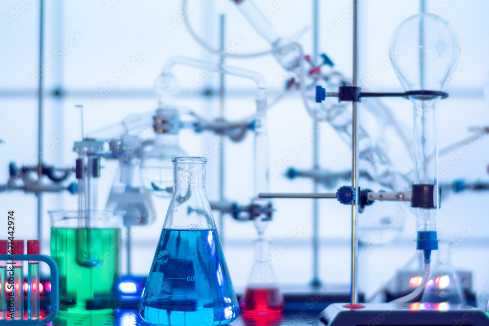 Chemical laboratory with flasks and test tubes