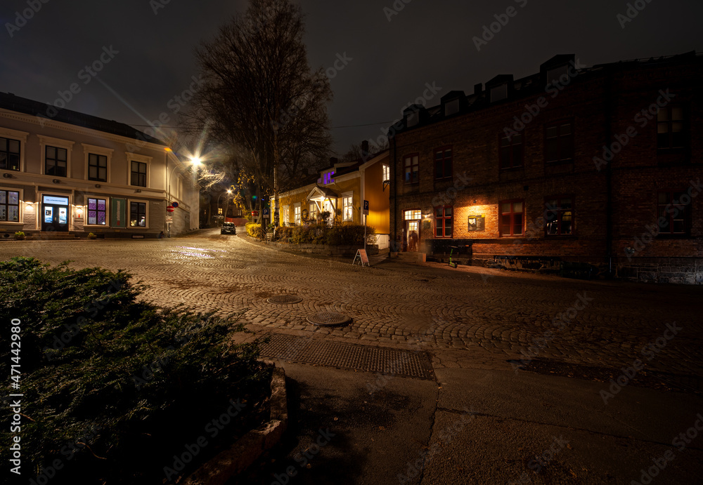 street in night, Sagveien, Oslo, Norway