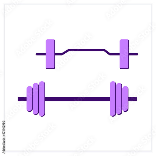 Barbell set flat icon. Home gym adjustable weight barbells. Concept of power training, weightlifting exercise and athletics workout. Color vector illustration