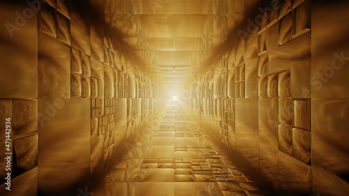 Foggy Gold Tunnel 3D Rendering Background photo