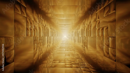 Foggy Gold Tunnel 3D Rendering Background