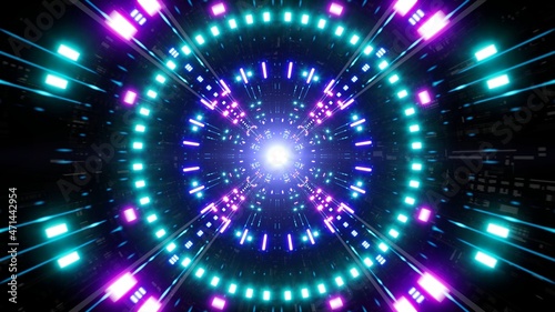 Shiny Futuristic Neon Light Tunnel Background