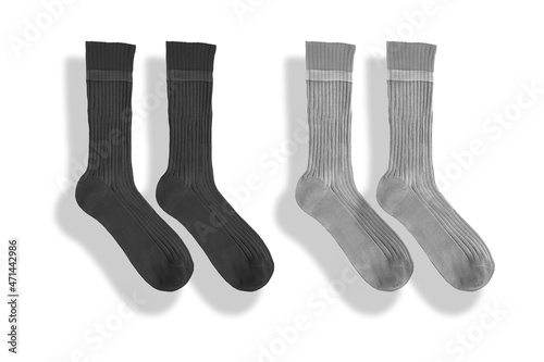 Blank long socks mockup template gray and black, isolated on white background.3d rendering.