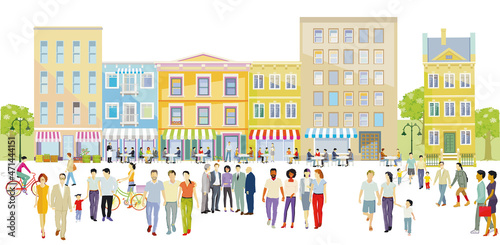 Menschen Leben in der Freizeit in einer Stadt mit Restaurants und Bistros, illustration