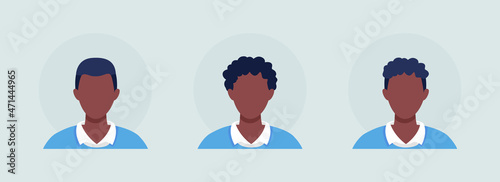 Male hairstyles semi flat color vector character avatar set. Man with different hair. Portrait from front view. Isolated modern cartoon style illustration for graphic design and animation pack