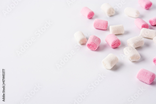 Sweet marshmallows topping isolated on white background