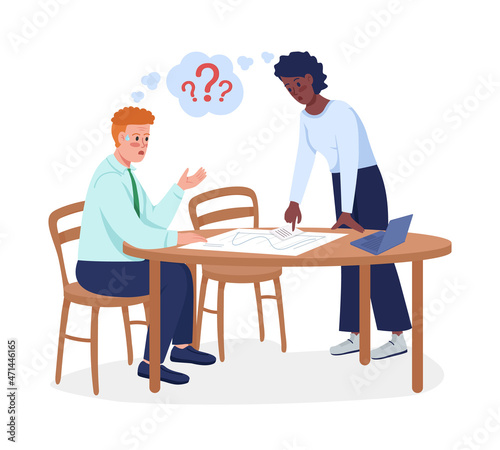 Confused coworkers semi flat color vector character. Posing figures. Full body people on white. Corporate work isolated modern cartoon style illustration for graphic design and animation