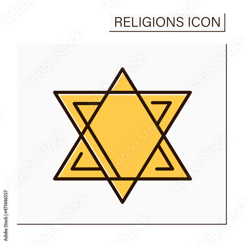 Judaism color icon.Abrahamic, ethnic religion.Religious, cultural, and legal tradition of Jewish people. Hebrew, the star of David symbol.Religion concept. Isolated vector illustration
