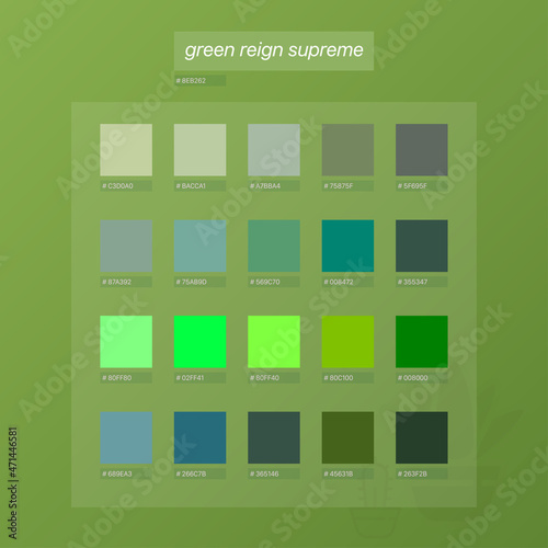 Green Reigns Supreme Color Palette. 2022 color trend vector design. Vector Illustration