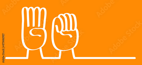 Cartoon stop hand, domestic violence, insecurity. Hand gesture. The violence at home signal for help symbol. October, awareness month icon or pictogram.