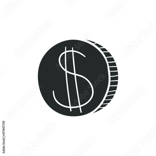 Coin Dolar Icon Silhouette Illustration. Money Finance Vector Graphic Pictogram Symbol Clip Art. Doodle Sketch Black Sign.