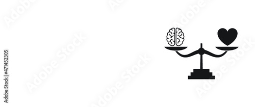 Heart and brain on a balance icon. Comparison between reason and feeling