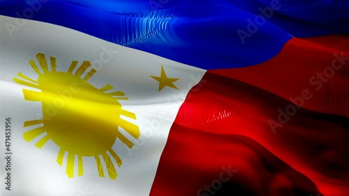 Philippines flag. National 3d Philippines flag waving. Sign of Filipino seamless loop animation. Philippines flag HD Background. Filipino flag Closeup 1080p Full HD video for presentation for Victory  photo