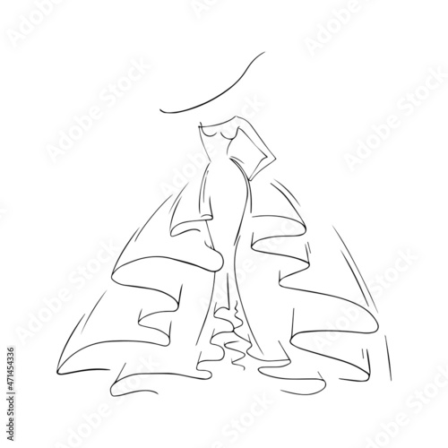 Vector sketch. Long leg white wedding dress