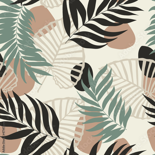 Modern Abstract leaves - seamless vector repeat pattern, use it for wrappings, fabric, packaging and other print and design projects