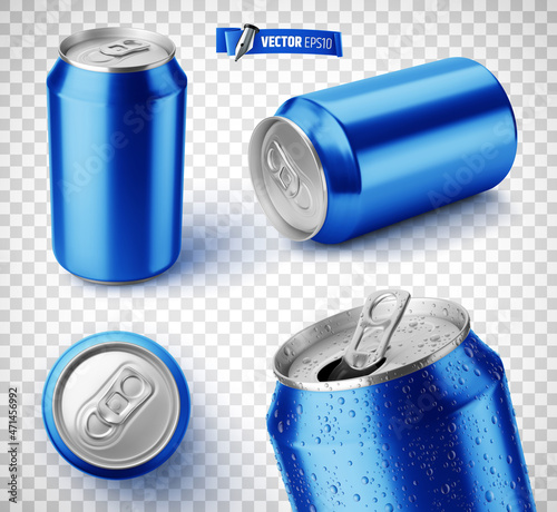 Vector realistic illustration of blue soda cans on a transparent background.