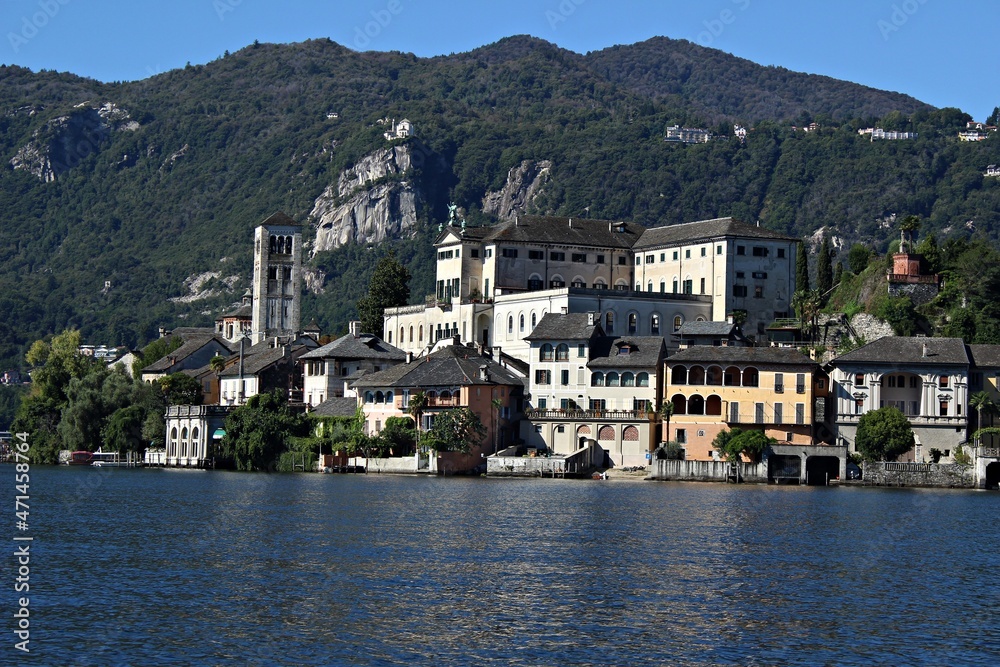 Italy, Piedmont: Foreshortening of Saint Giulio Island on Orta Lake.