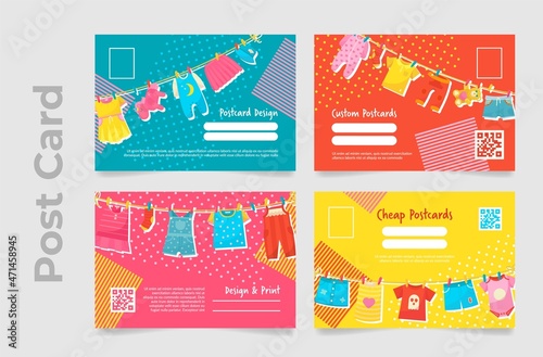 Cute postcard design childish toddler newborn baby with place for text set vector illustration
