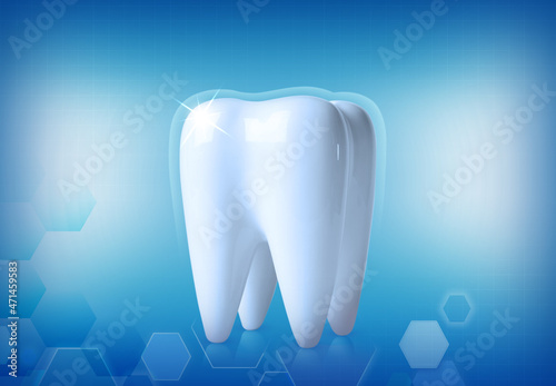 Fototapeta Naklejka Na Ścianę i Meble -  Tooth model with glowing on blue background. Dental care