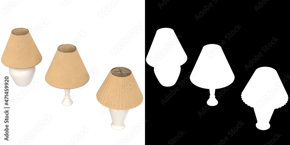 3D rendering illustration of a set of abat-jours lamps 3D rendering illustration of a set of abat-jours lamps