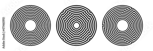 Abstract striped lines circle pattens set.