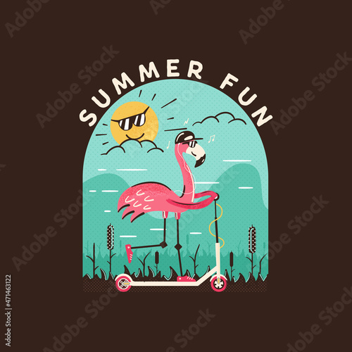 Vector design of cool flamingo on electric scooter