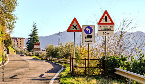 mountain road in Picinisco,entrance to the Italian national park of Abruzzo,Lazio and Molise photo