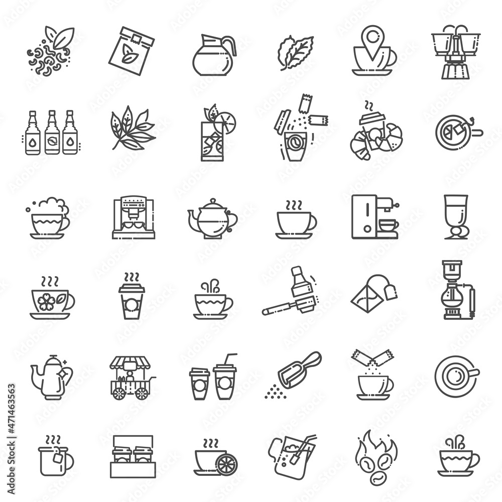 Coffee and tea vector icons set. Thin line design Coffee and tea vector icons set. Thin line design