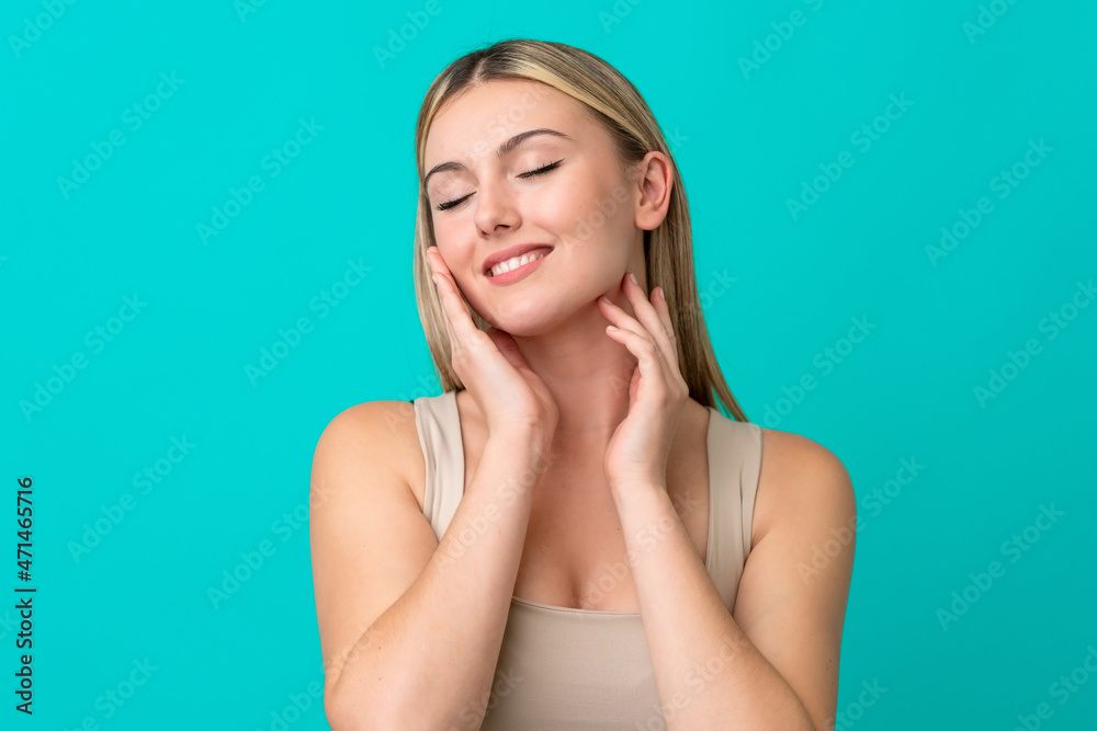 Portrait of pretty young woman over blue isolated background Portrait of pretty young woman over blue isolated background
