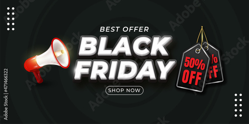 Black friday sale horizontal banner on dark background template