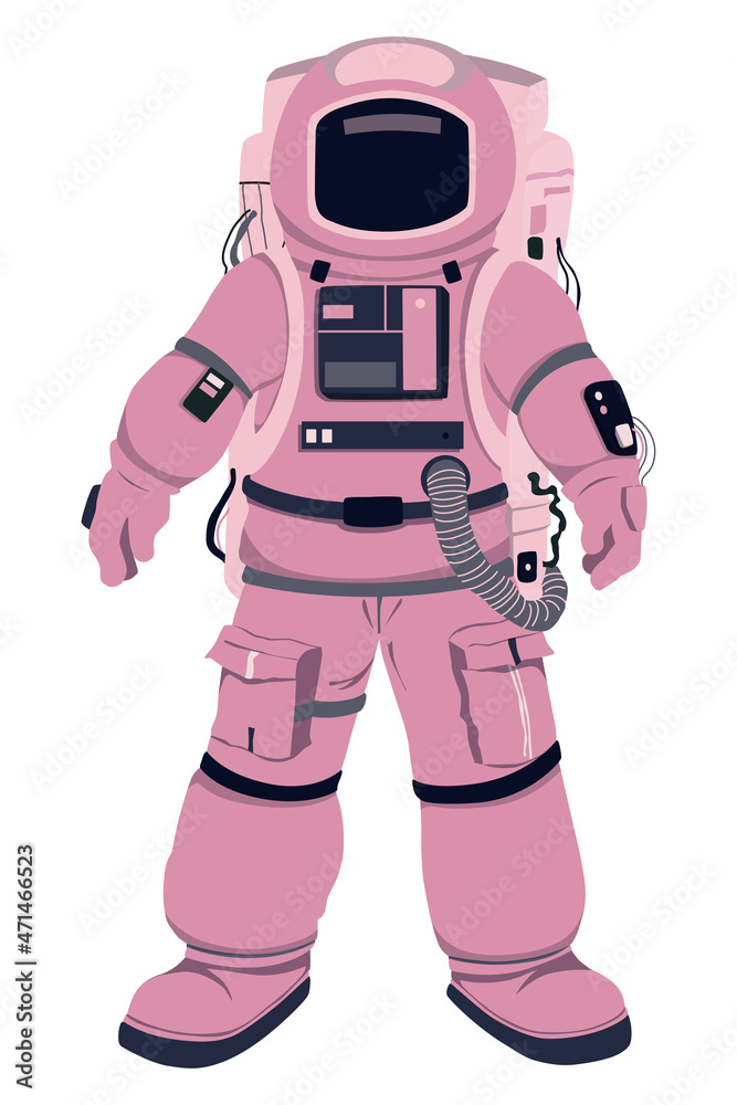 Woman astronaut in girlish pink style. Isolated on white background. Vector illustration