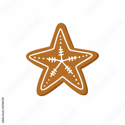 Ginger cookies in the shape of a Christmas star on a white background.