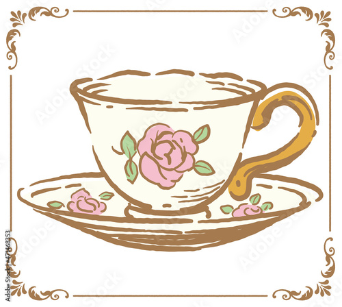 ティーカップ。アンティーク小物。ベクターイラスト素材