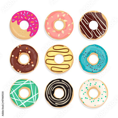 Donut Sweet Food Dessert Cake Vector Set Illustration