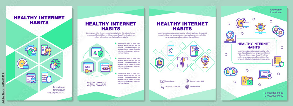 Healthy internet habits tips brochure template. Flyer, booklet, leaflet print, cover design with linear icons. Vector layouts for presentation, annual reports, advertisement pages