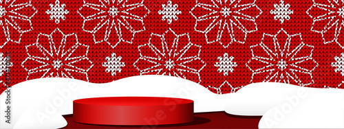 exhibition podium display cylinder empty presentation red white  background knitting warm snowflake