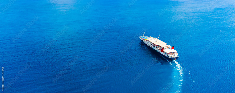 Aerial view large cruise ship at sea, Passenger cruise ship vessel Aerial view large cruise ship at sea, Passenger cruise ship vessel