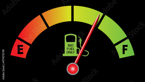 Horizontal fuel meter set indicating half tank vector design. Gas level illustration on black background to use in transportation, automotive, logistics, car consumption projects.