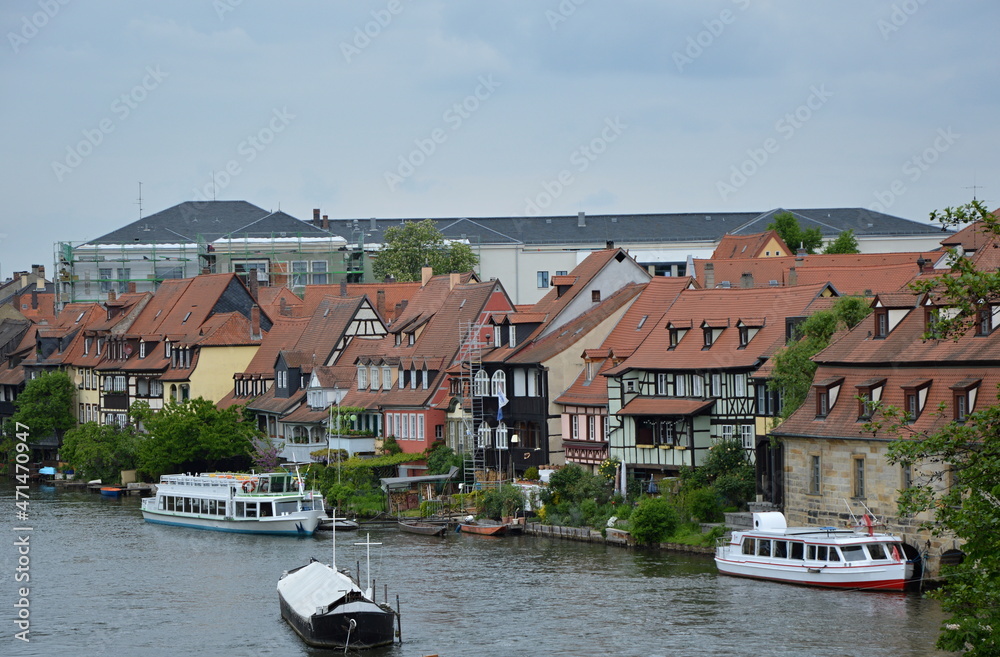 Panorama am Fluss Pegnitz in der Altstadt von Bamberg, Franken, Bayern Panorama am Fluss Pegnitz in der Altstadt von Bamberg, Franken, Bayern