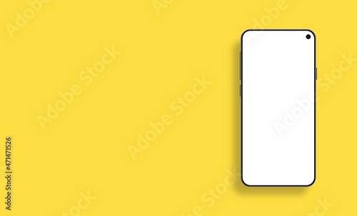 Realistic smartphone mockup isolated on yellow background. Vector mobile device concept for presentation, information graphics, app display, perspective view eps vector format.