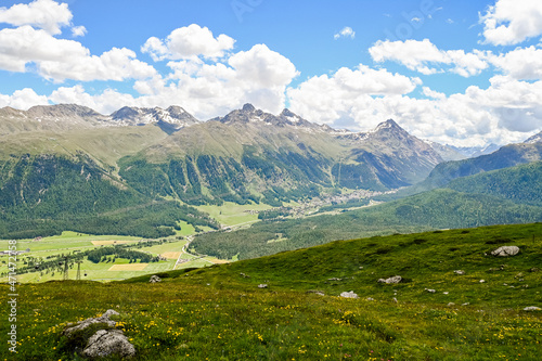 Pontresina, Oberengadin, Stazerwald, Muottas Muragl, Piz Muragl, Schafberg, Alp Languard, Piz Languard, Wanderweg, Alpen, Graubünden, Sommer, Schweiz