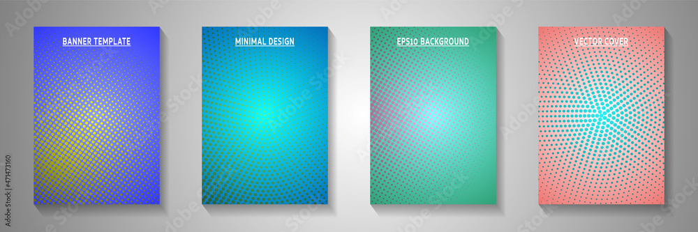 Tech dot faded screen tone cover templates vector batch. Corporate brochure perforated screen tone