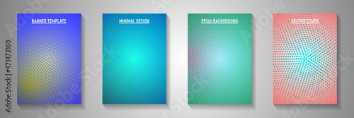 Tech dot faded screen tone cover templates vector batch. Corporate brochure perforated screen tone